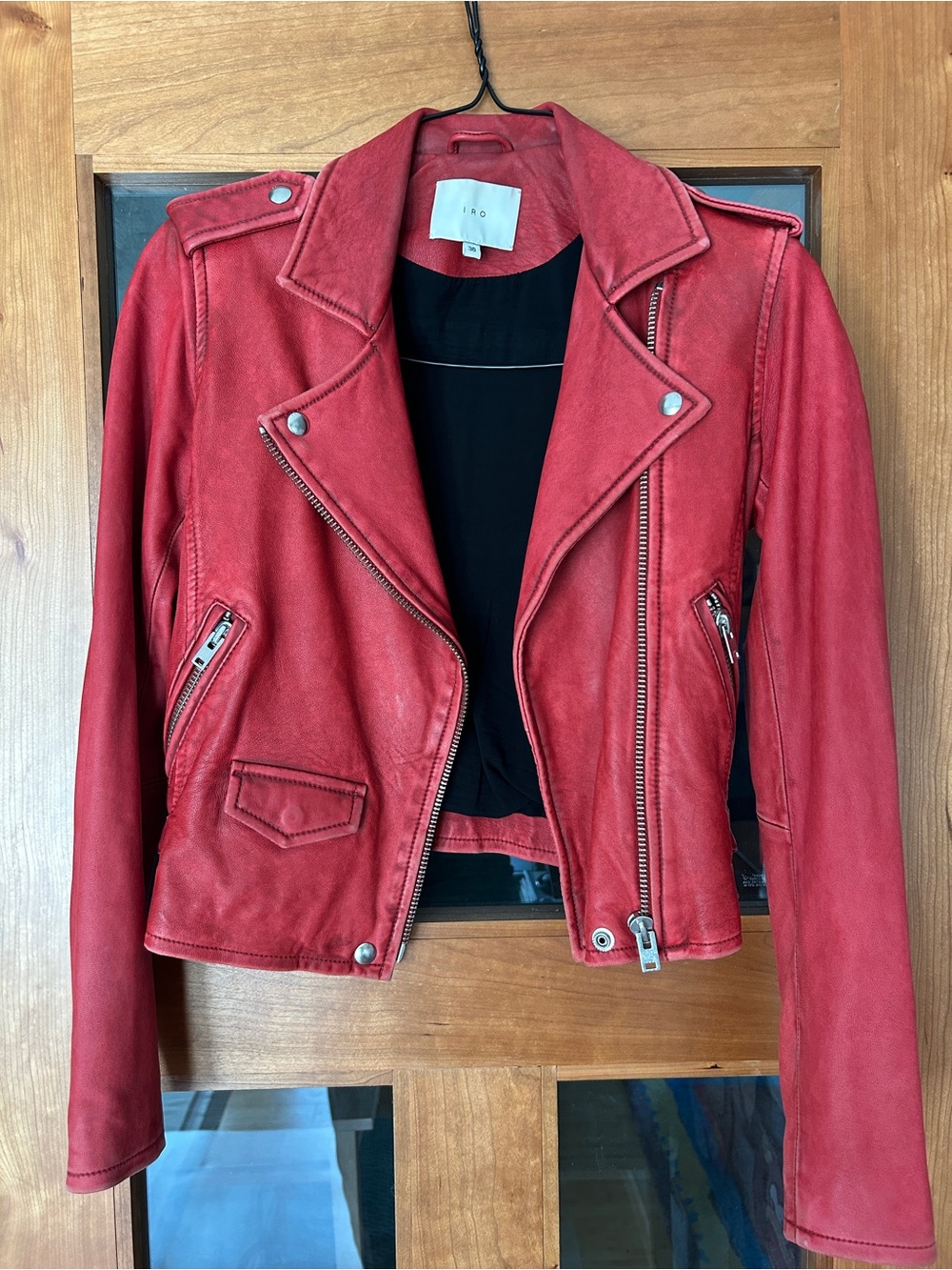 IRO Ashville Red Leather Moto Jacket Size 0 EU 36